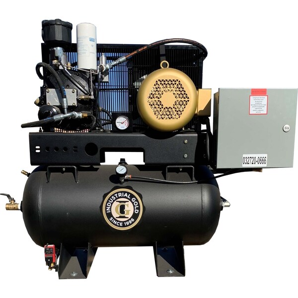 Industrial Gold 7.5hp, 3 phase, 208-230V, Open Frame, 30 Gallon Horzontal Tank 200PSI R73H33 - main